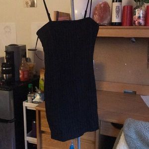 Black dress with white stripes